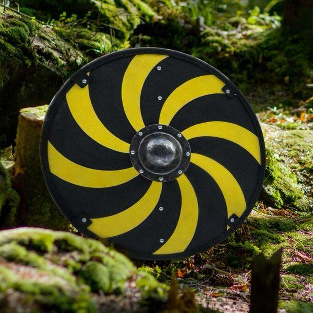 Black & Yellow Spiral Viking Shield