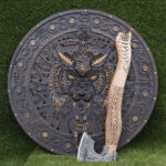 Carved Fenrir Wolf Viking Shield - Image 3