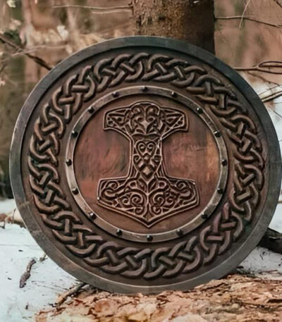 carved thor hammer viking shield