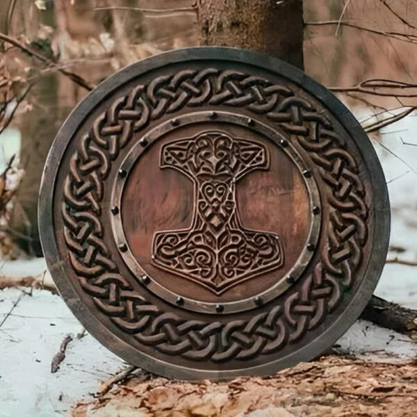 carved thor hammer viking shield