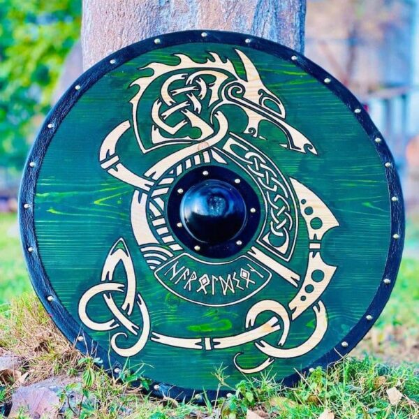 Green Dragon Hand Painted Vikings Shield Cosplay