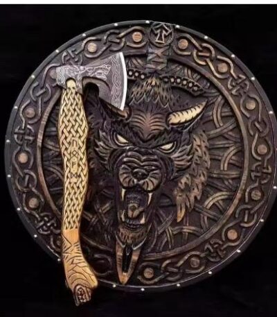 Handcraft Viking Shield Handmade wood work Medieval Shield Viking with Axe