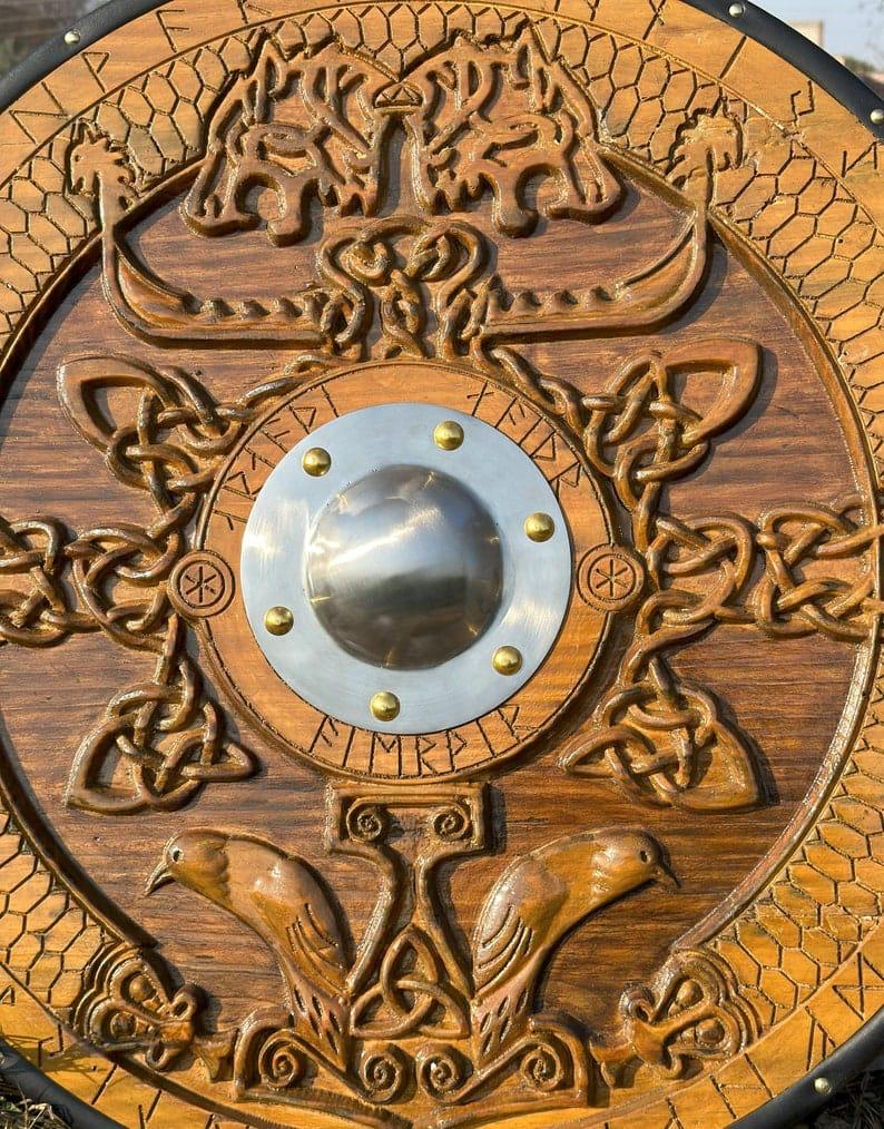 Medieval Viking Shield Wolf Carved Custom Viking Shield