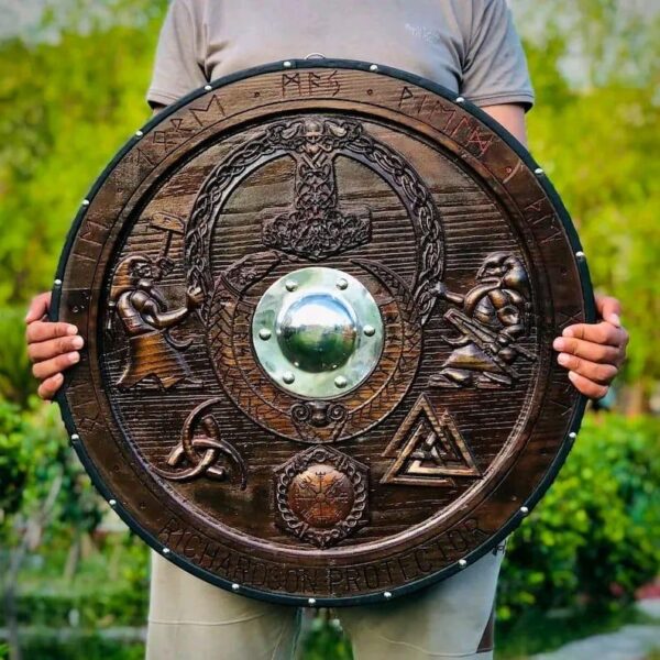 Valknut Thor Mjolnir Helm of Awe The Triple Horn Viking Warrior Shield