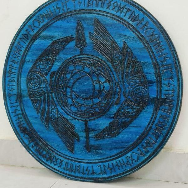 Viking Wooden Shield Hand Painted Norse Decor