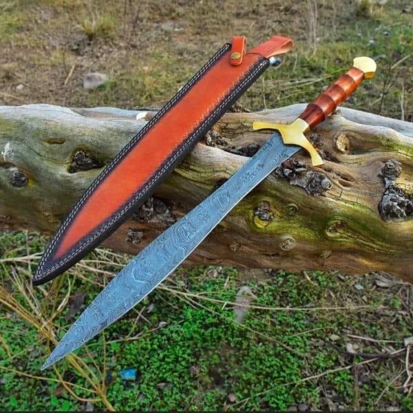 Wooden Handle Demascus steel swirl Sword