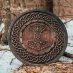 Viking Shield with Carved Hammer of Thor