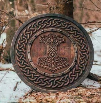 Viking Shield with Carved Hammer of Thor