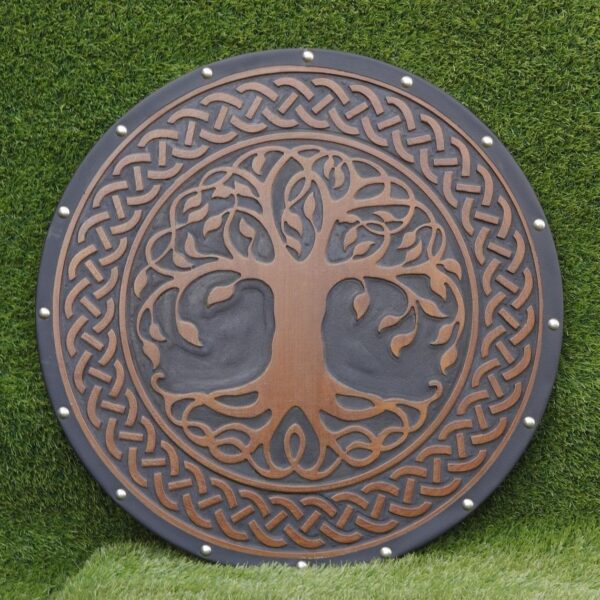Wooden Viking Shield Carved Norse Tree of Life Valhalla Decor