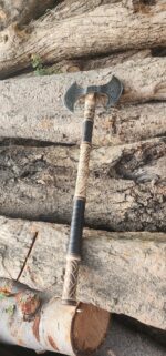 Generic Custom Handmade Carbon Steel Double-Headed Axe, Viking Medieval Warrior Axe with Leather Sheath, Double Sided Axe, Double Headed Axe, Best for Hunting, Camping and Gift for Loved Ones - Image 2