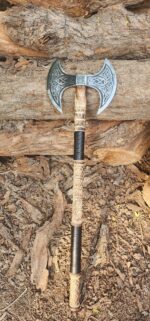 Generic Custom Handmade Carbon Steel Double-Headed Axe, Viking Medieval Warrior Axe with Leather Sheath, Double Sided Axe, Double Headed Axe, Best for Hunting, Camping and Gift for Loved Ones - Image 3