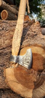 Hand Forged Viking Axe – Carbon Steel Blade with Ash Wood Handle and Leather Sheath, Camping, Hunting, Outdoor Hatchet Valhalla Ax, Medieval Axe, Authentic Norse Axe, Historical Gift for Men - Image 5