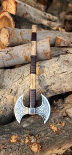 Hand-Forged Stainless Steel Double-Headed Viking Battle Axe often styled as a Dark Warrior and Norse Berserker Axe - Image 4