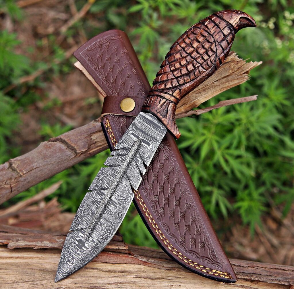 Brown-Damascus Steel Viking Feather Knife