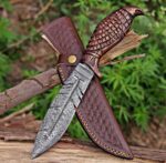 Brown-Damascus Steel Viking Feather Knife
