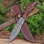 Brown-Damascus Steel Viking Feather Knife