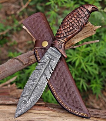Brown-Damascus Steel Viking Feather Knife