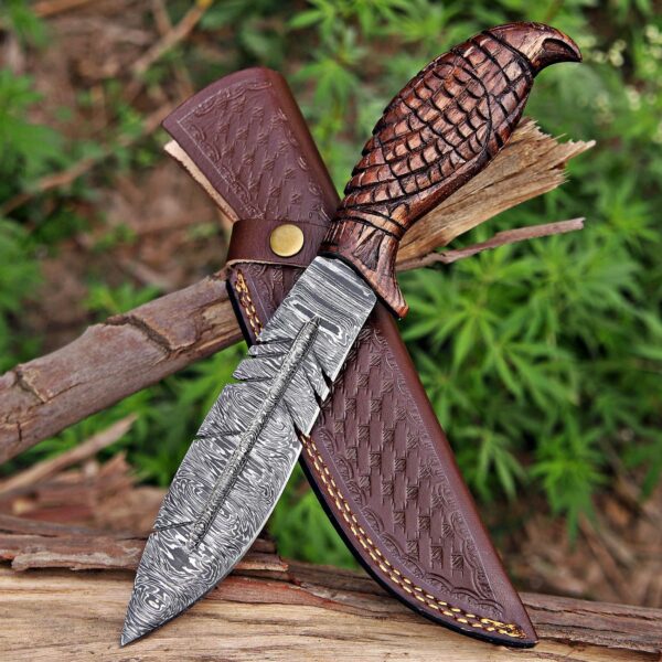 Brown-Damascus Steel Viking Feather Knife